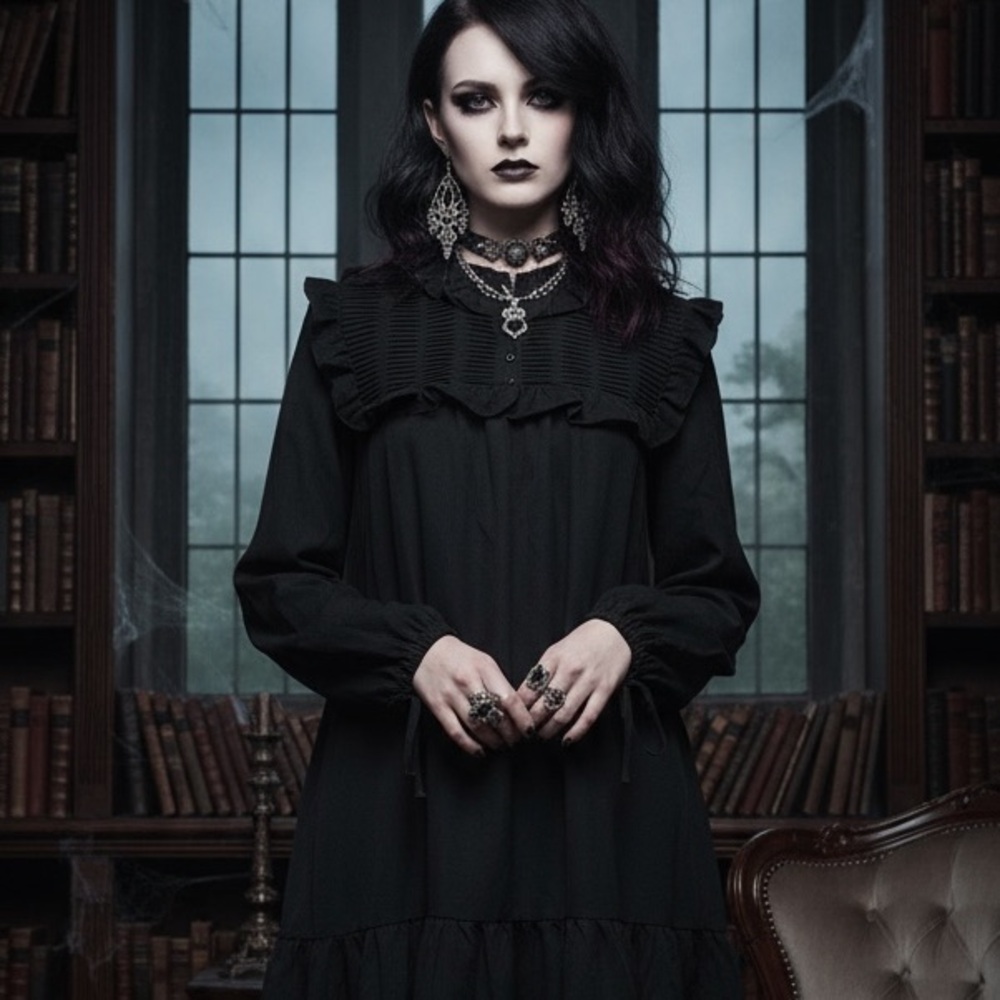 Maple & Cliff Black Long Sleeve Ruffled Dress Black